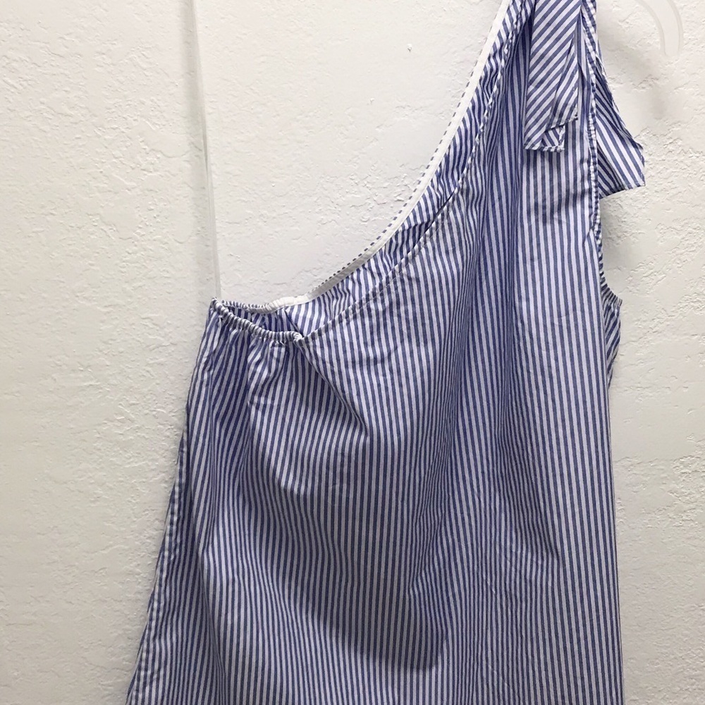 THEORY Womens Grajik One Shoulder Tank Top Size L Color Blue & White - Picture 3 of 8